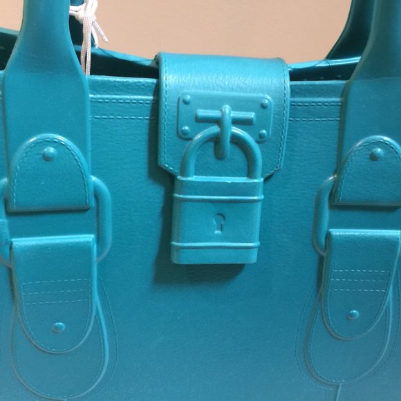 Great Bag Co. Designer Robert Verdi Rubber Tote Hand Bag Purse Aquamarin… - Picture 8 of 11
